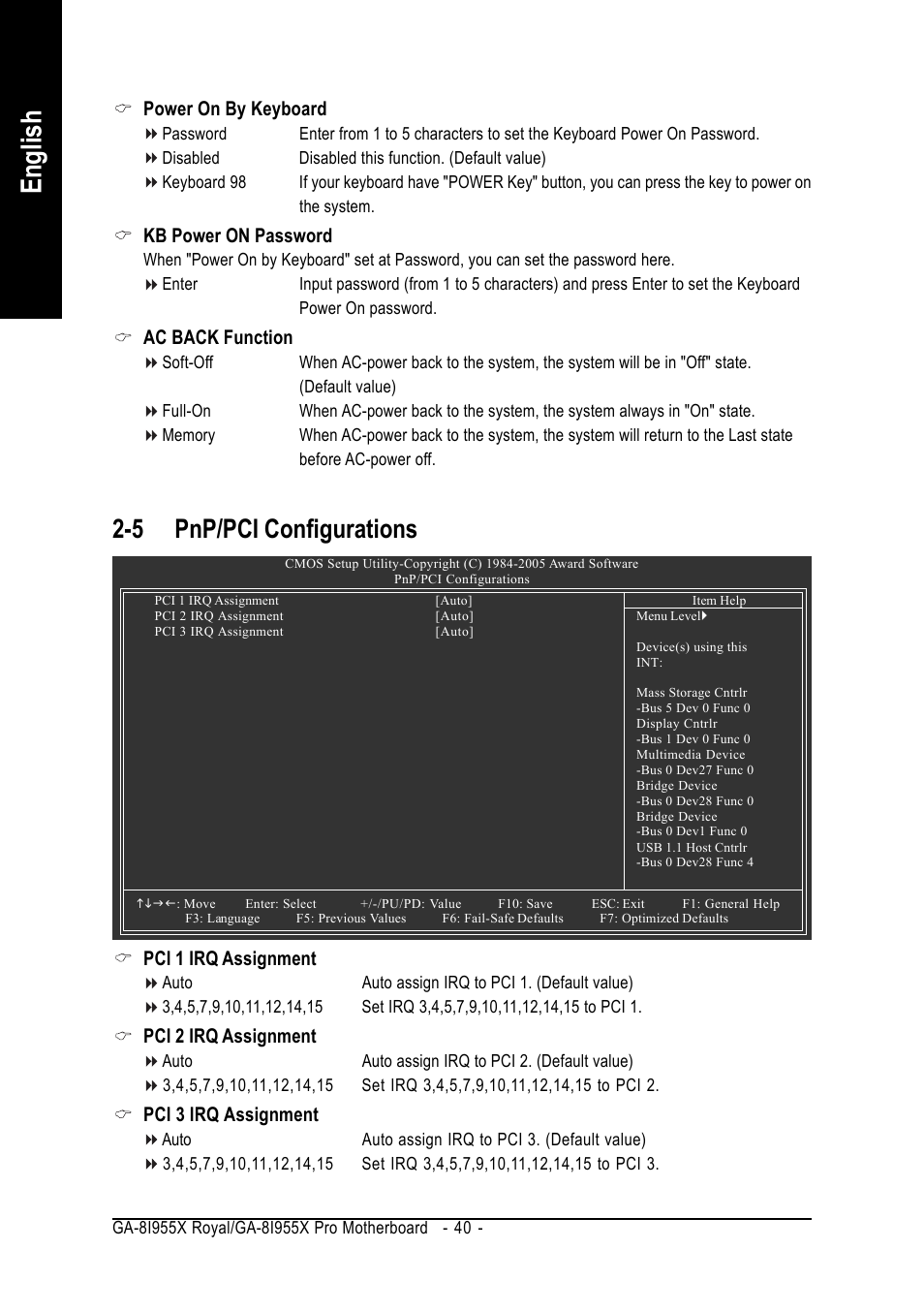 English, 5 pnp/pci configurations | Intel GA-8I955X ROYAL User Manual | Page 40 / 88