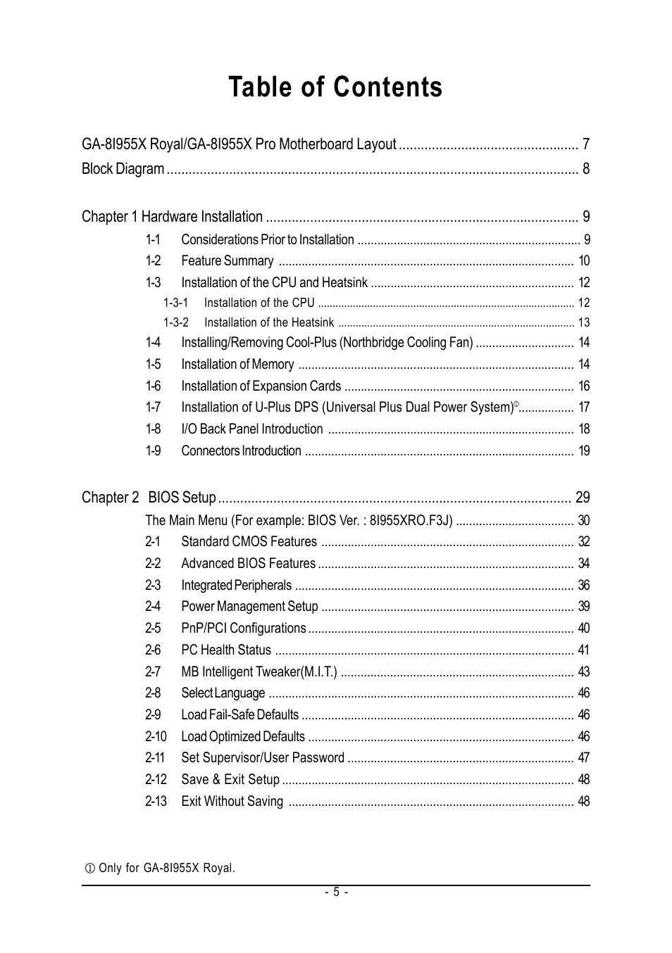 Intel GA-8I955X ROYAL User Manual | Page 5 / 88
