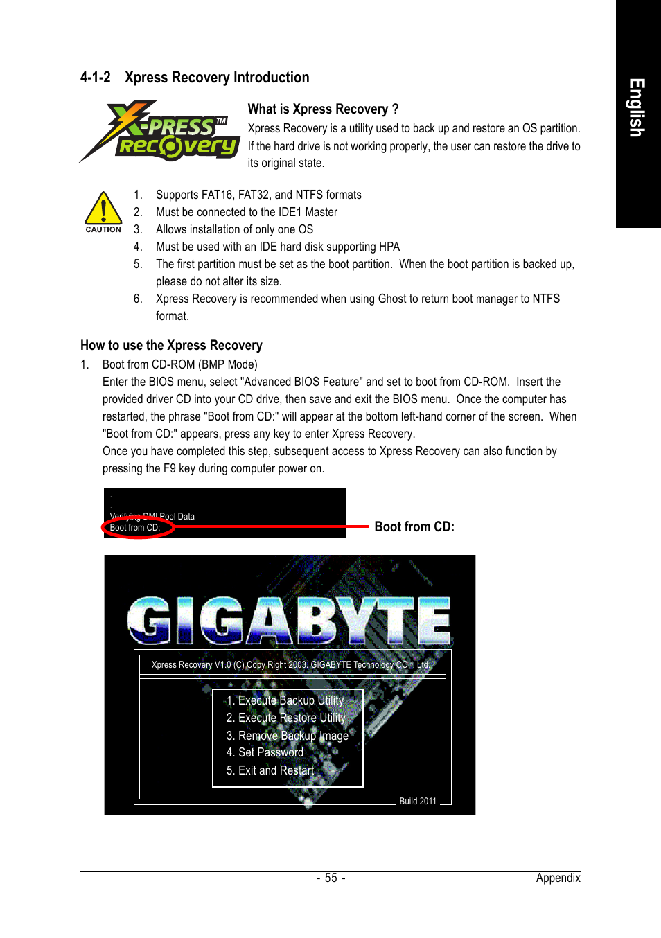 English, 1-2 xpress recovery introduction | Intel GA-8I955X ROYAL User Manual | Page 55 / 88