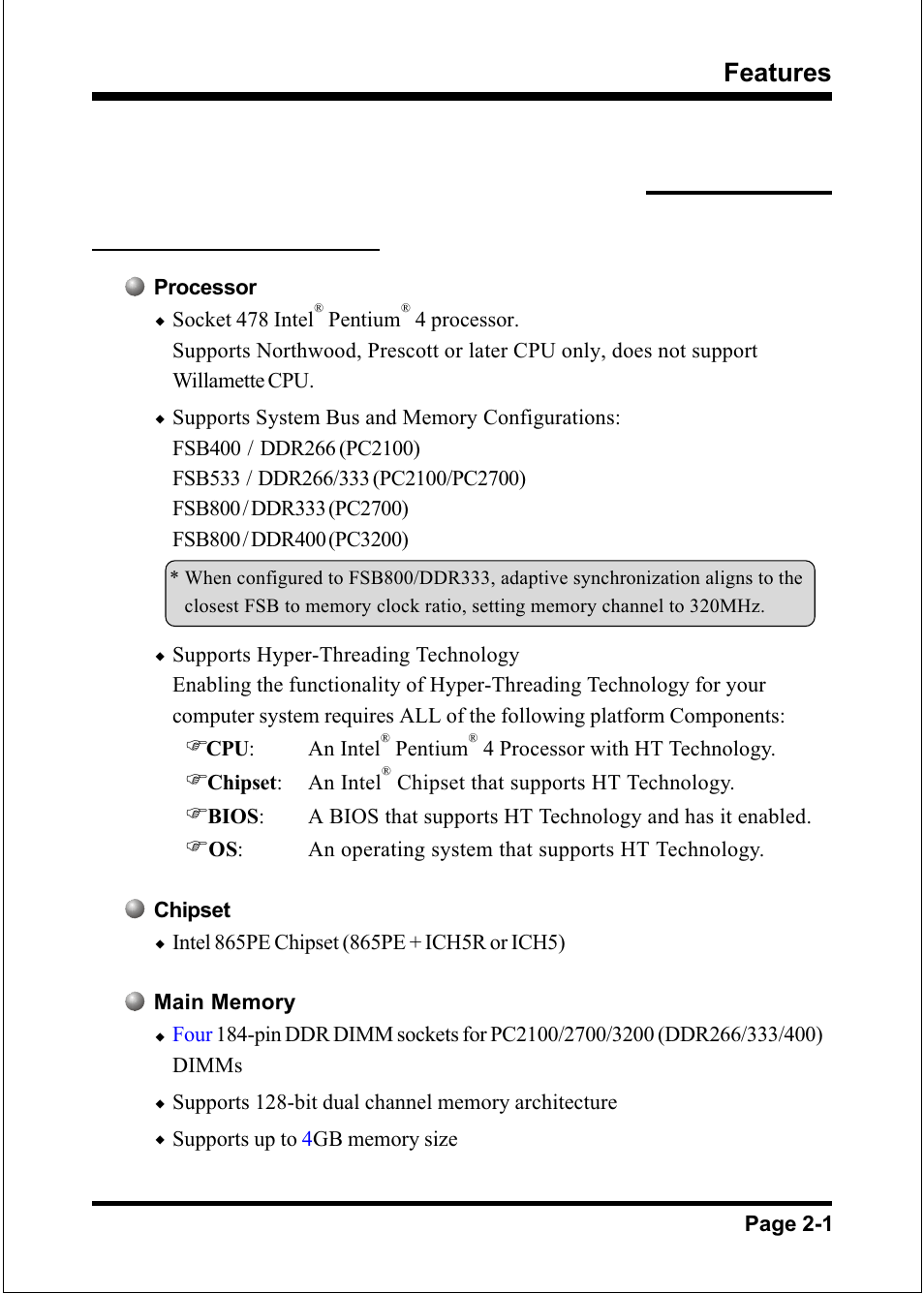 A=jkhai, Mainboard features | Intel FSB800 (PC3200) User Manual | Page 15 / 96