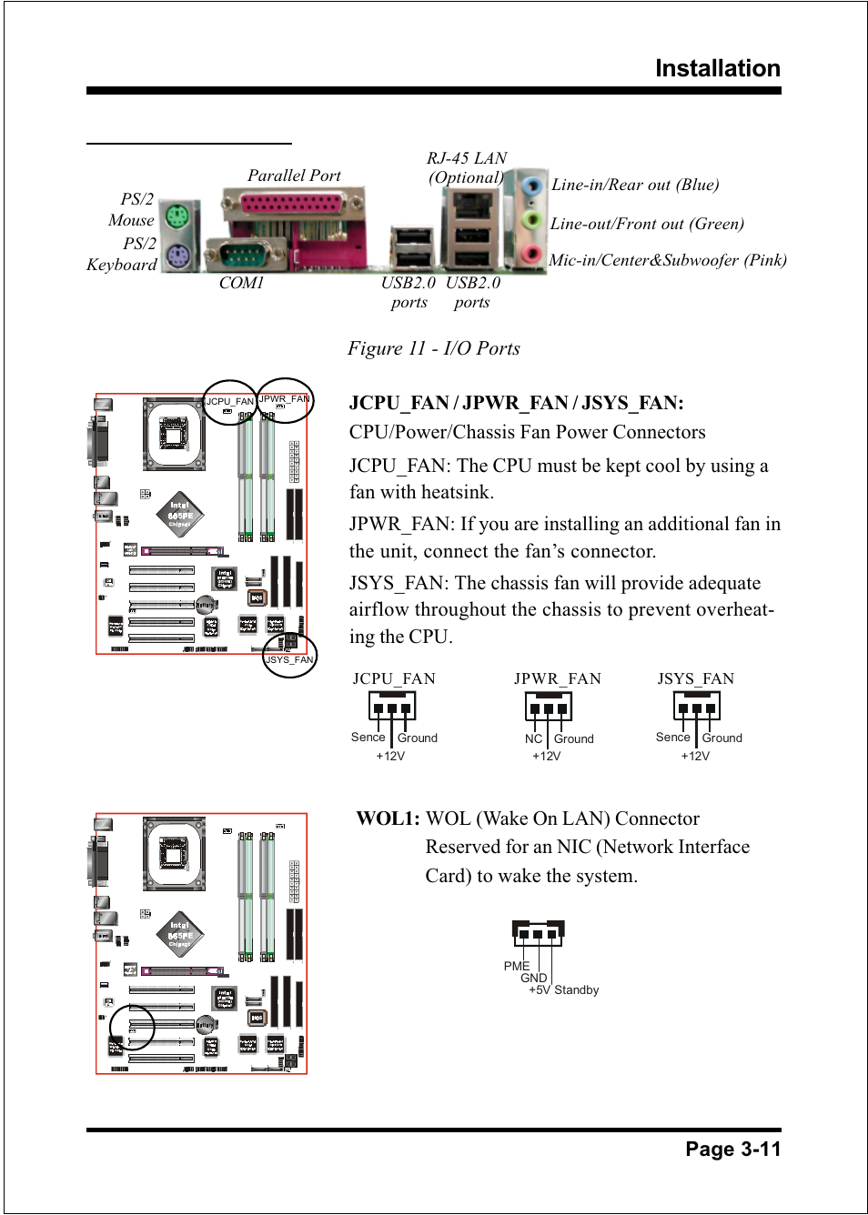 Installation, 5 connectors, Page 3-11 | Figure 11 - i/o ports | Intel FSB800 (PC3200) User Manual | Page 29 / 96