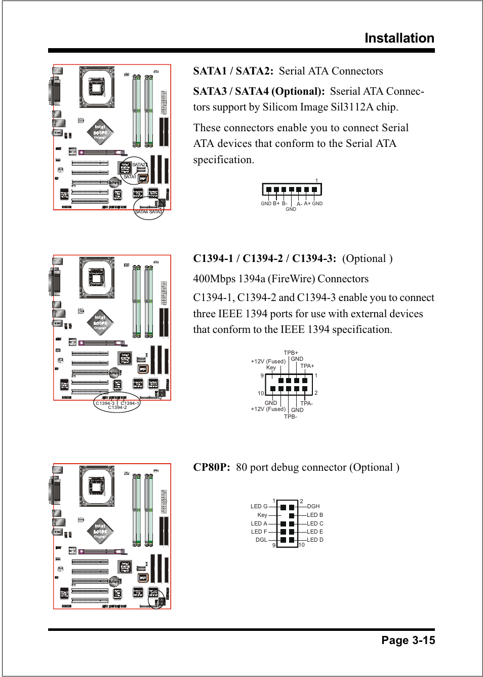 Installation, Cp80p: 80 port debug connector (optional ) | Intel FSB800 (PC3200) User Manual | Page 33 / 96