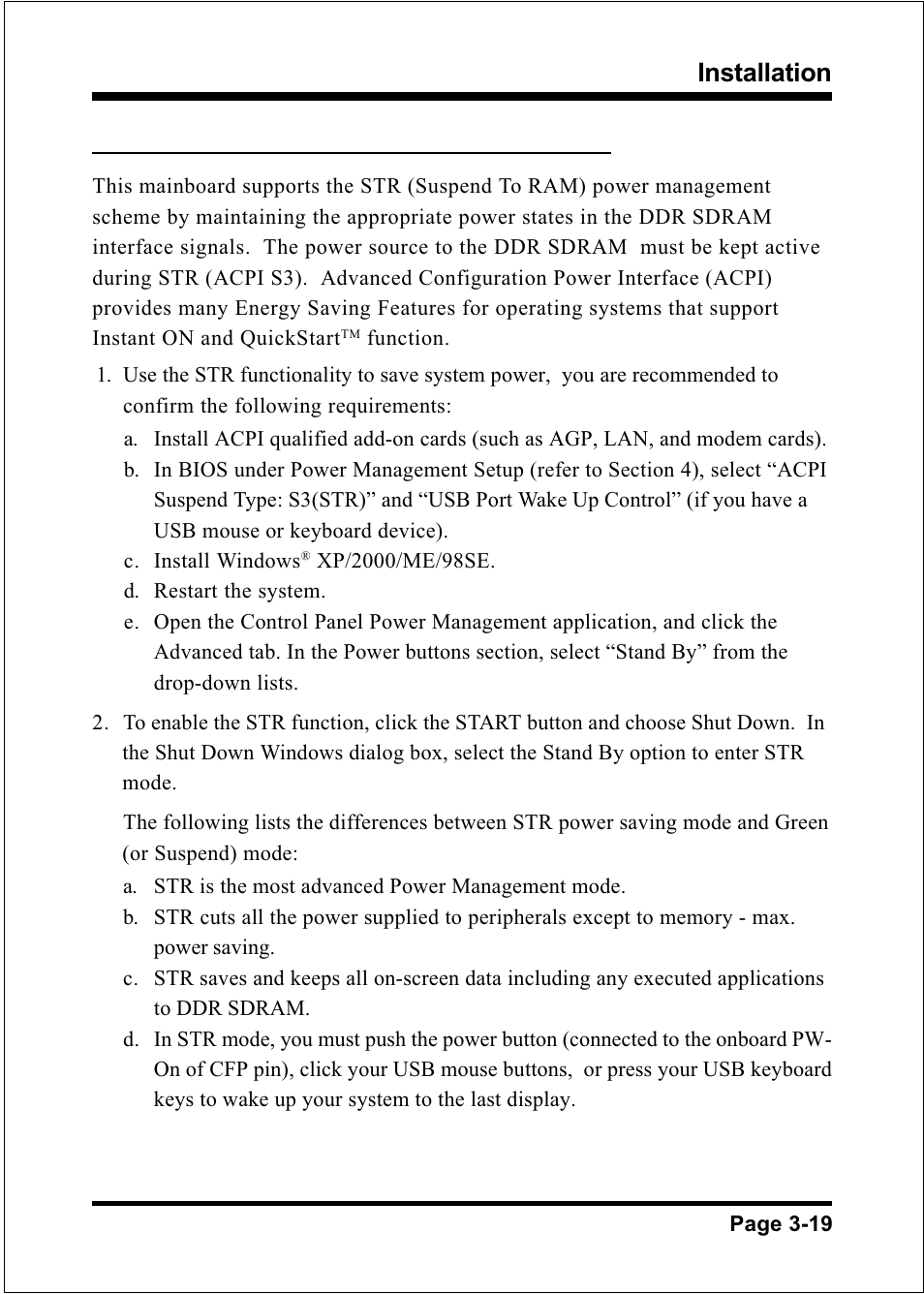 Installation, 7 str (suspend to ram) function | Intel FSB800 (PC3200) User Manual | Page 37 / 96