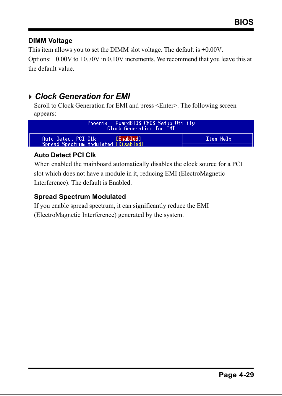 Bios, Clock generation for emi | Intel FSB800 (PC3200) User Manual | Page 67 / 96
