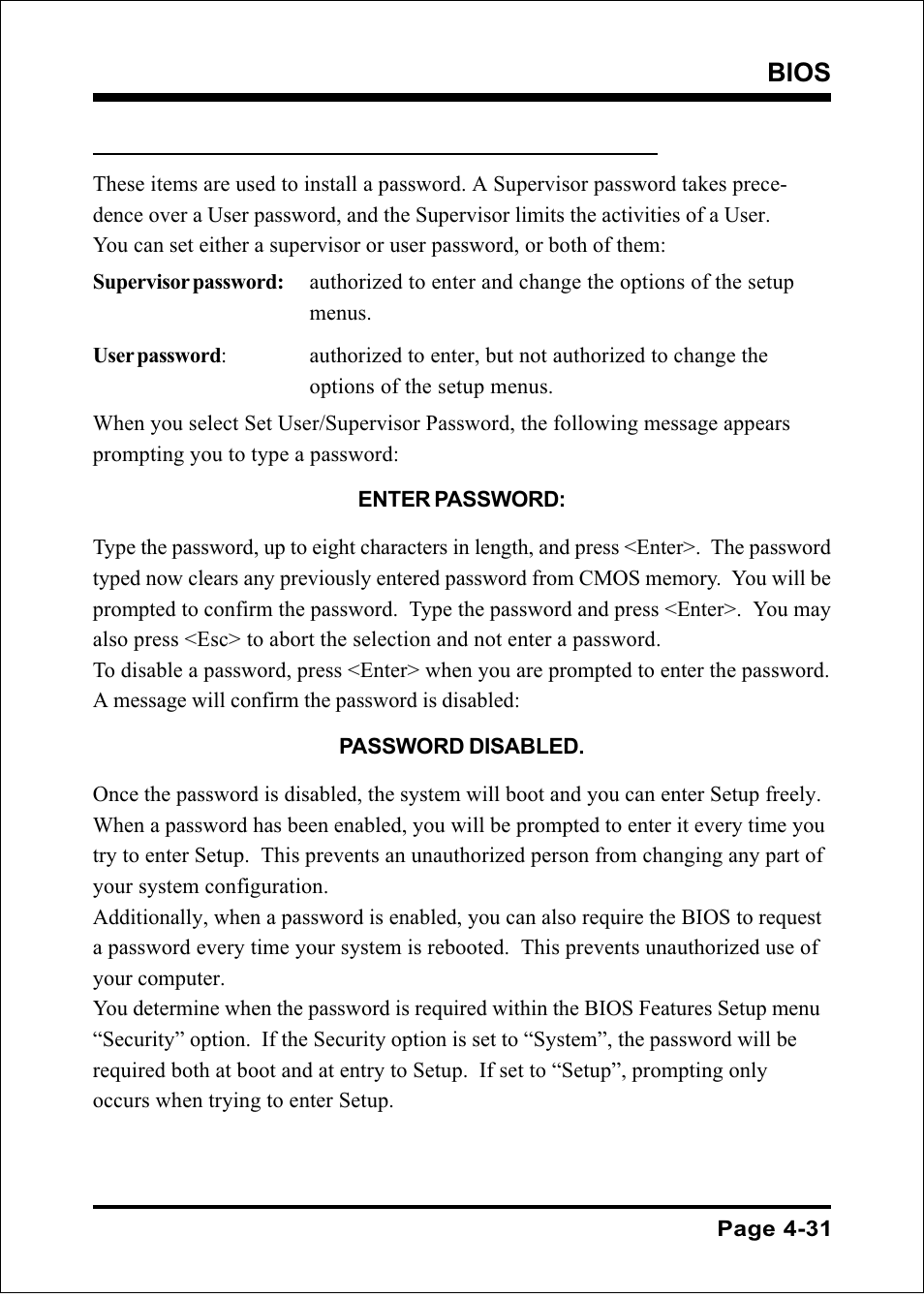 Bios, 10 supervisor/user password setting | Intel FSB800 (PC3200) User Manual | Page 69 / 96