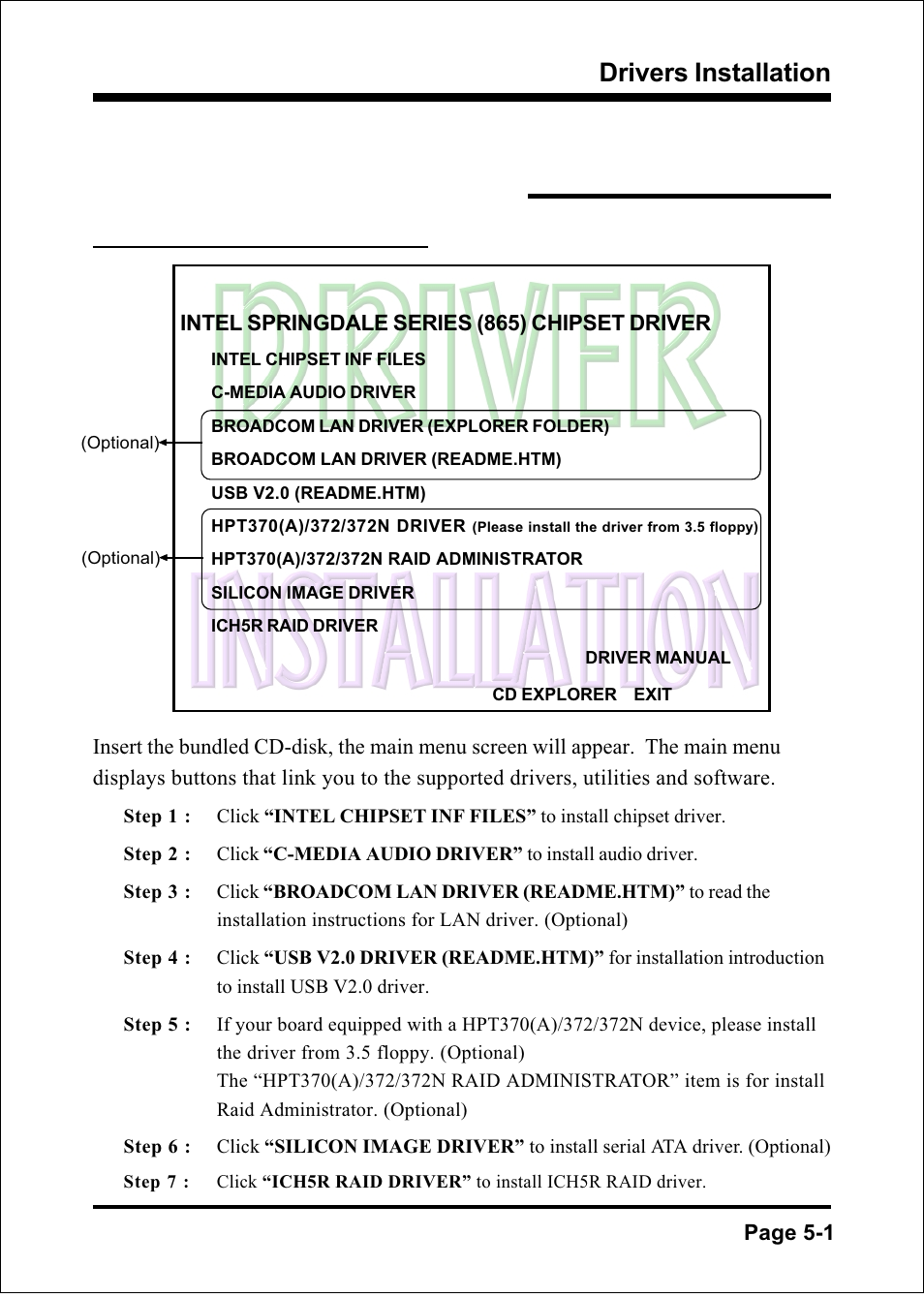 Drivers installation, Easy driver installation | Intel FSB800 (PC3200) User Manual | Page 71 / 96