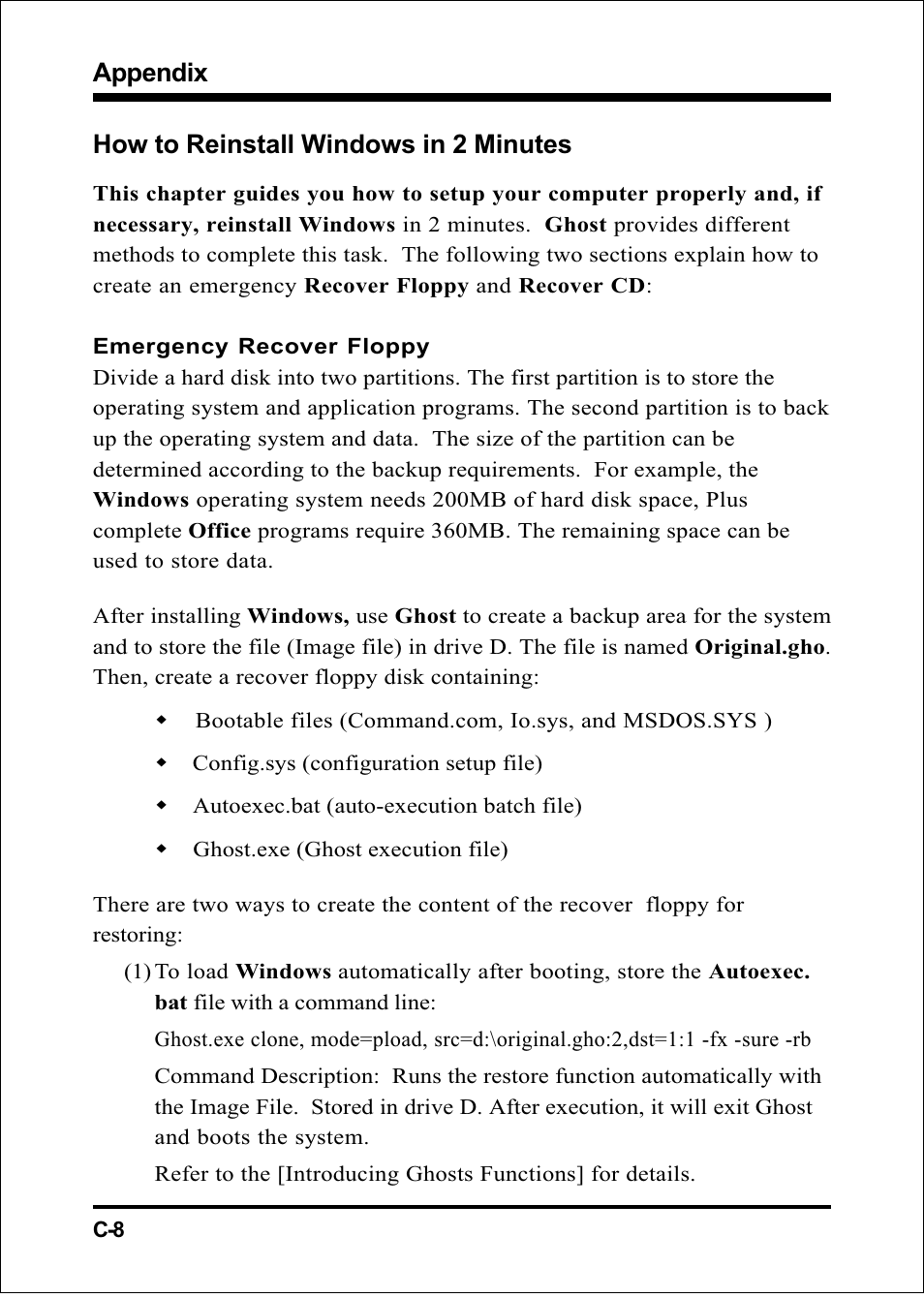 Appendix, How to reinstall windows in 2 minutes | Intel FSB800 (PC3200) User Manual | Page 90 / 96