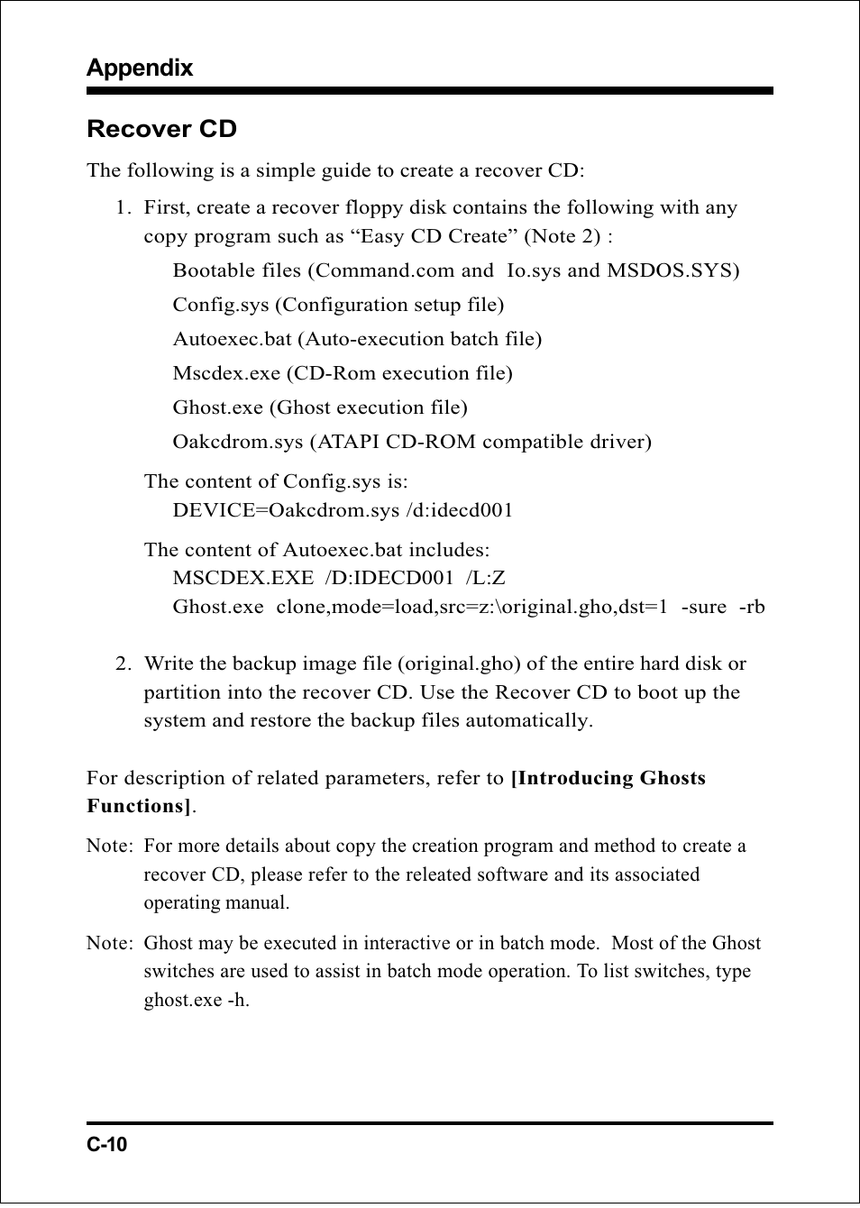 Appendix, Recover cd | Intel FSB800 (PC3200) User Manual | Page 92 / 96