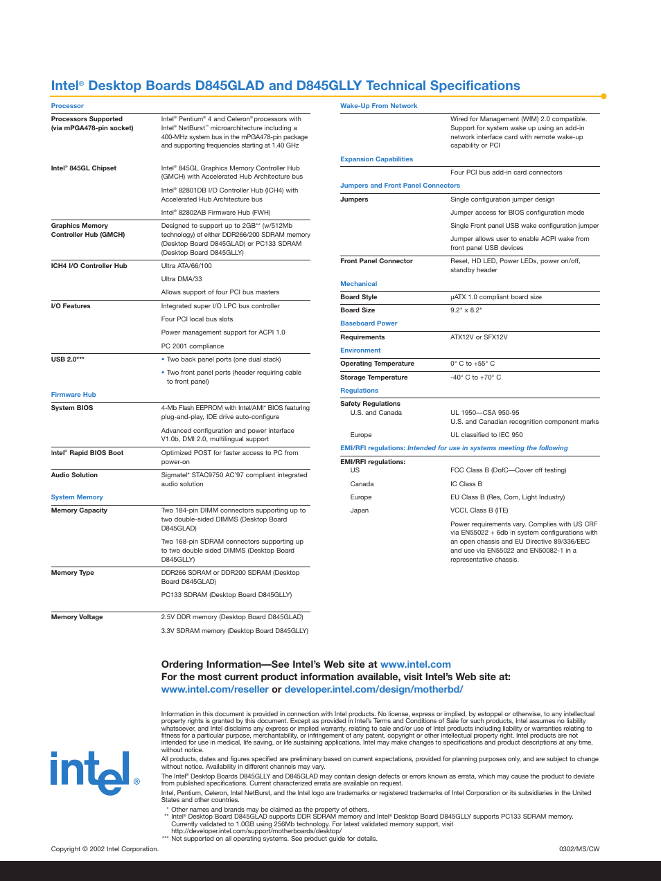 Intel | Intel D845GLLY User Manual | Page 4 / 4