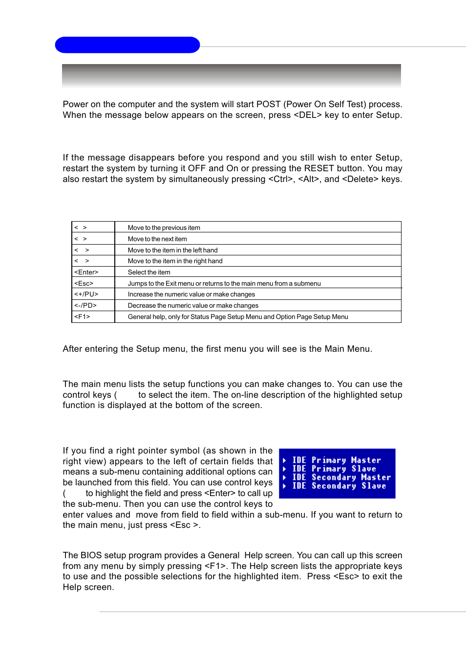 Entering setup, Control keys getting help | Intel KM4AM User Manual | Page 35 / 74