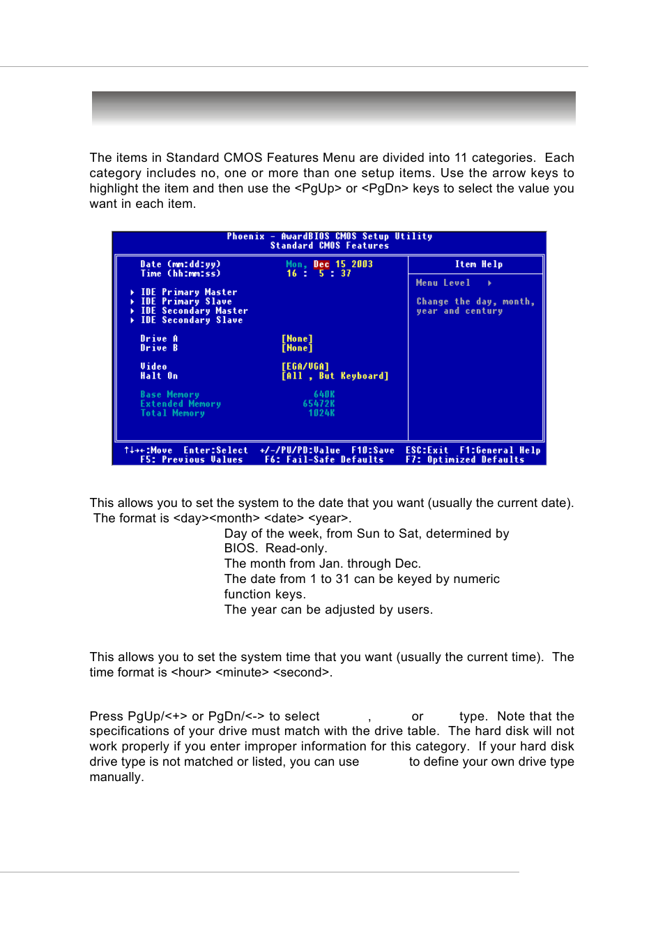 Standard cmos features | Intel KM4AM User Manual | Page 38 / 74