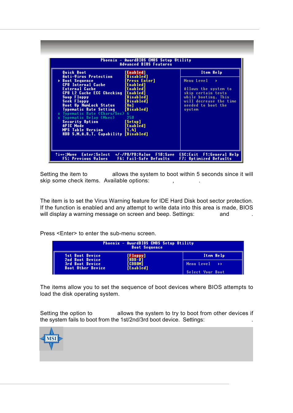 Advanced bios features | Intel KM4AM User Manual | Page 40 / 74