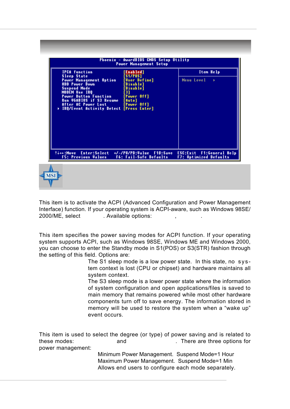 Power management setup | Intel KM4AM User Manual | Page 50 / 74