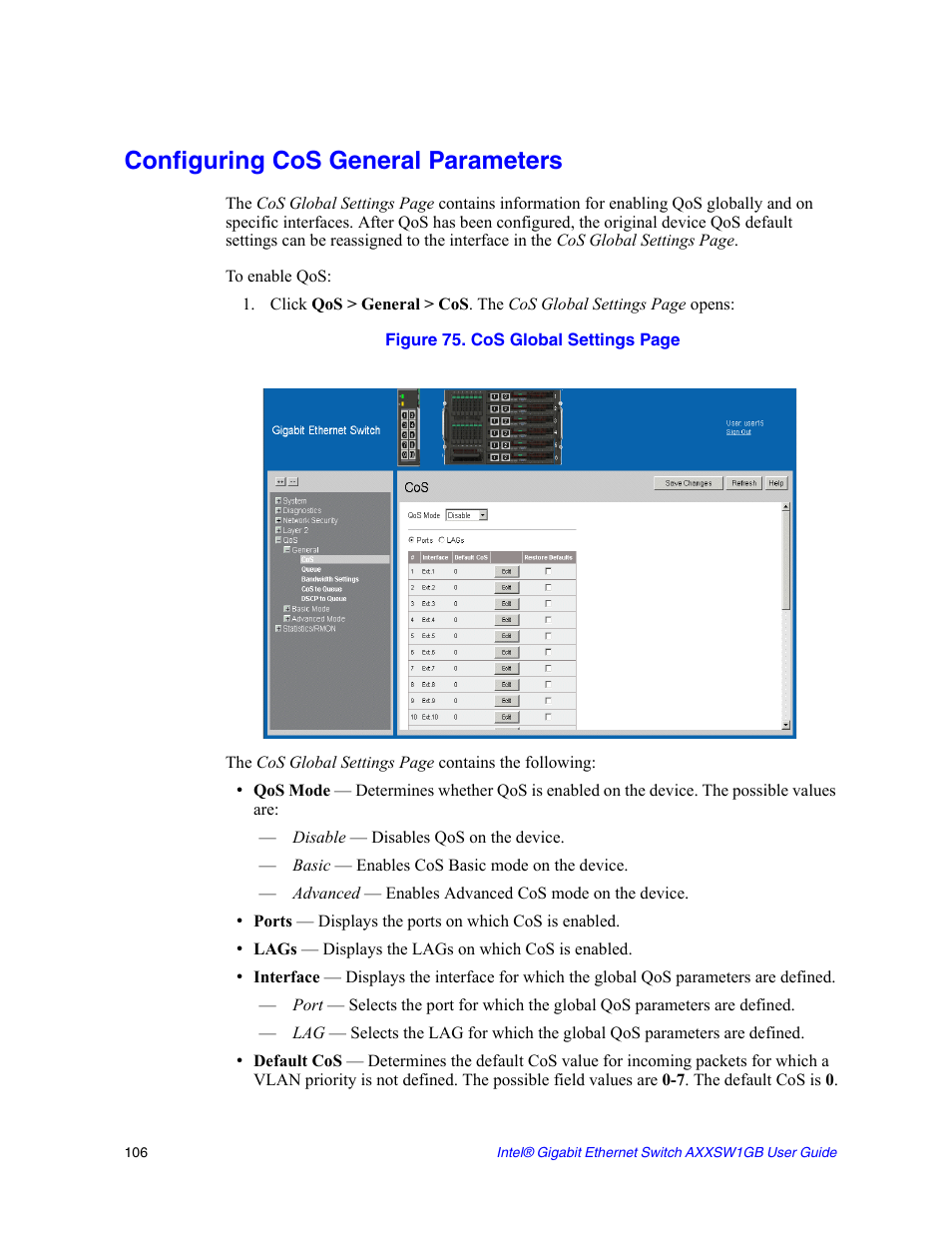 Configuring cos general parameters | Intel AXXSW1GB User Manual | Page 119 / 220