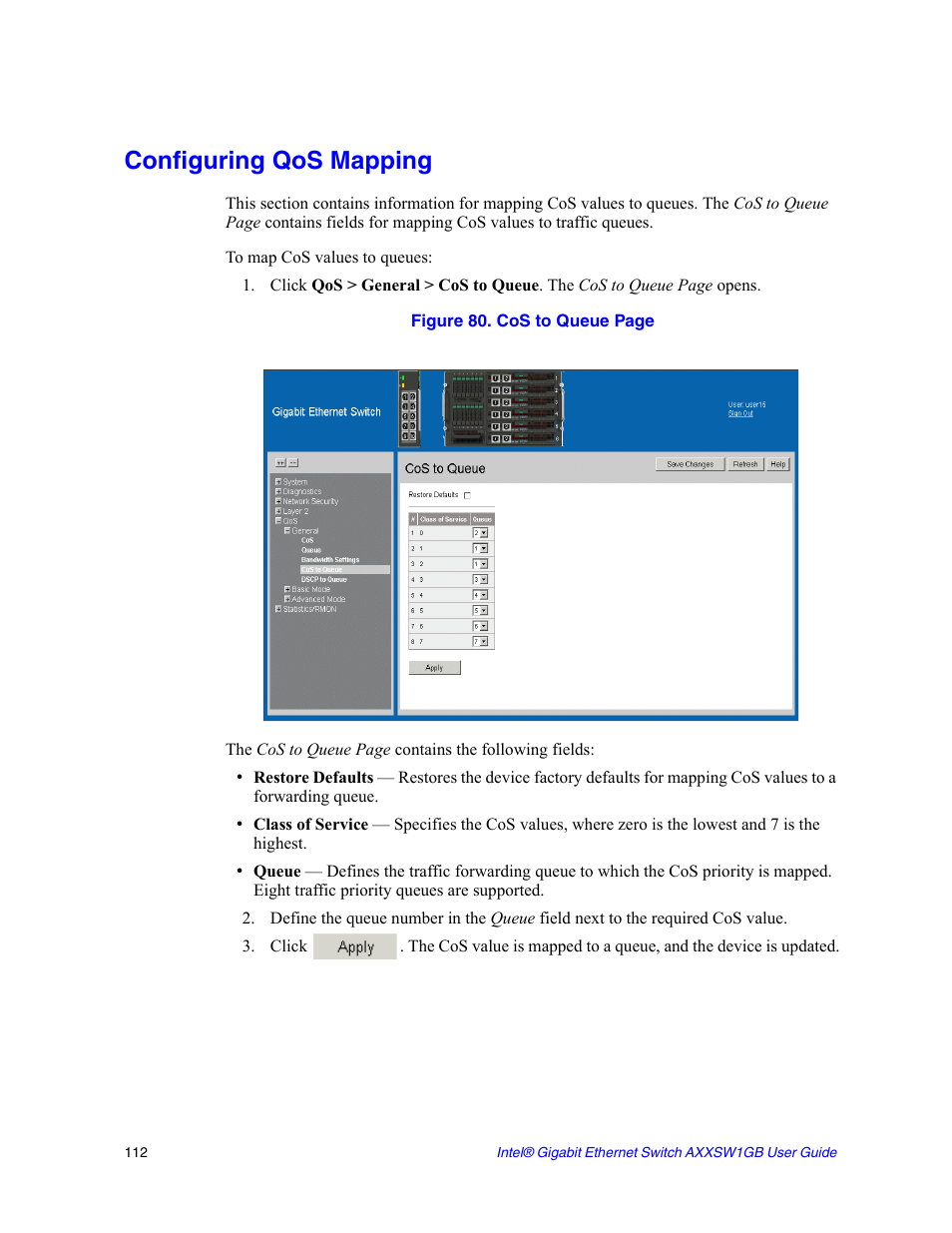 Configuring qos mapping | Intel AXXSW1GB User Manual | Page 125 / 220