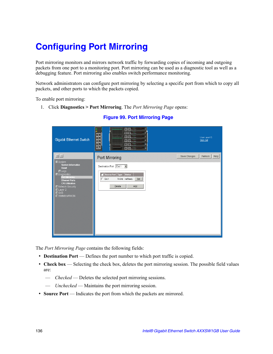 Configuring port mirroring | Intel AXXSW1GB User Manual | Page 149 / 220