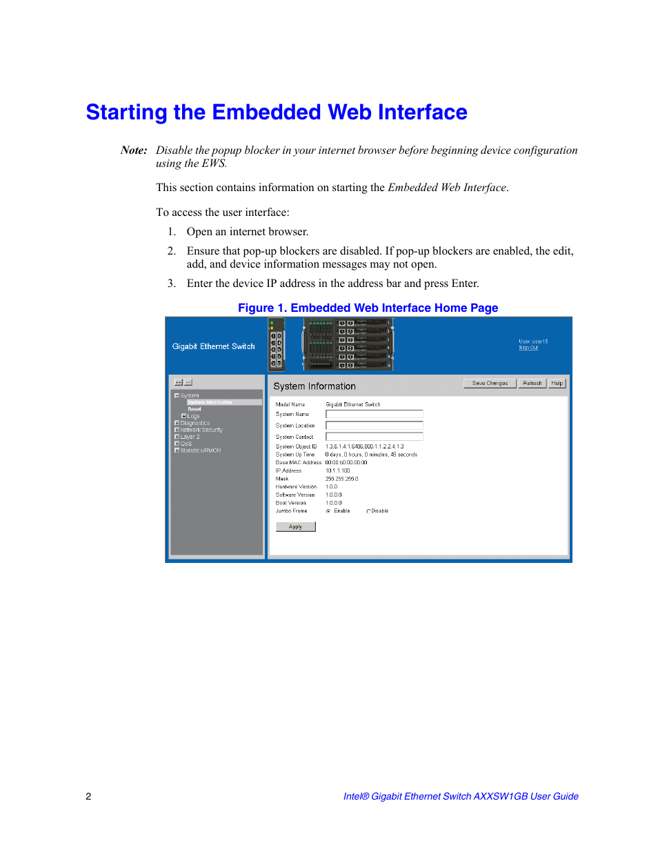 Starting the embedded web interface | Intel AXXSW1GB User Manual | Page 15 / 220
