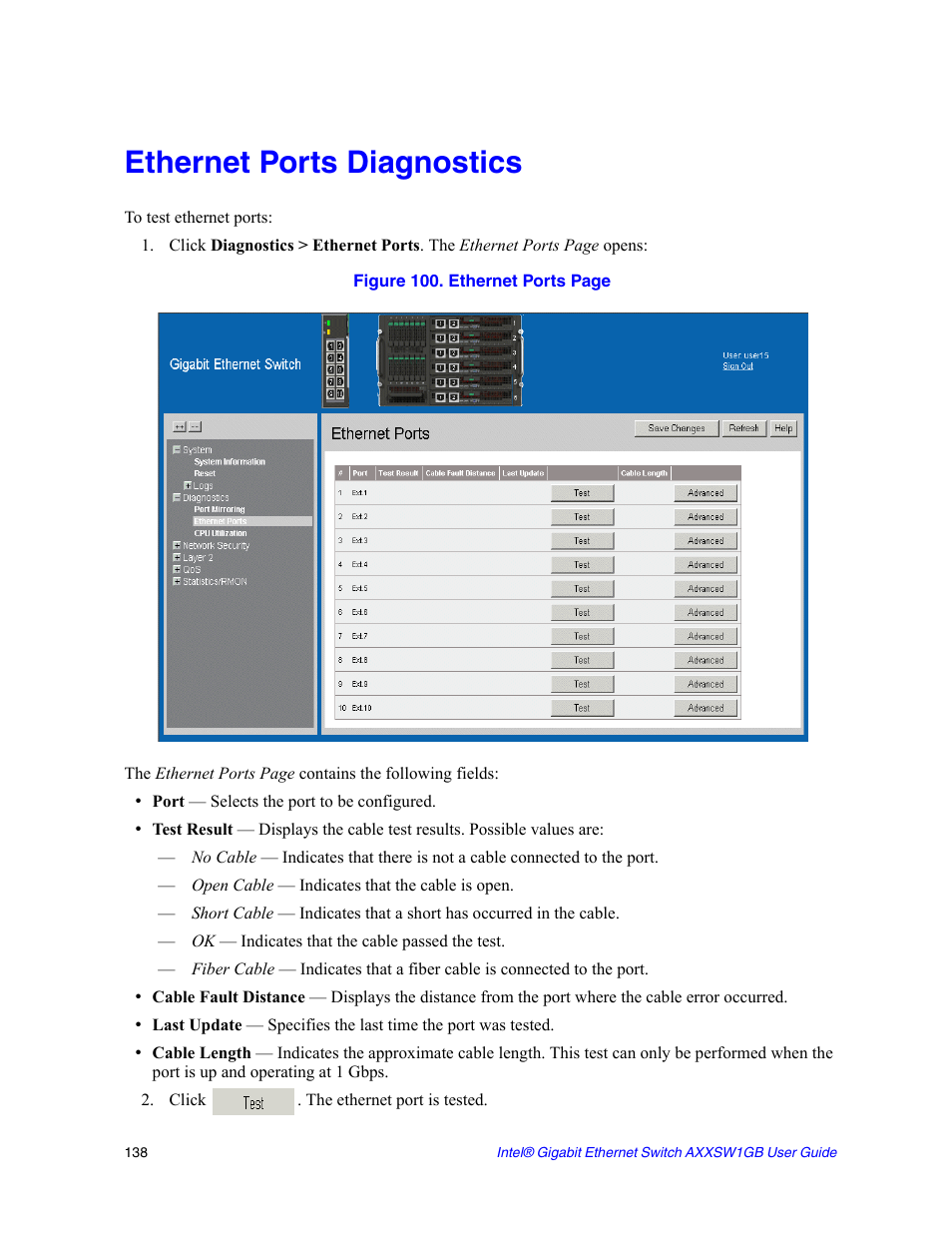 Ethernet ports diagnostics | Intel AXXSW1GB User Manual | Page 151 / 220