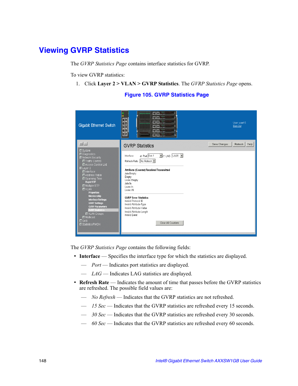 Viewing gvrp statistics | Intel AXXSW1GB User Manual | Page 161 / 220
