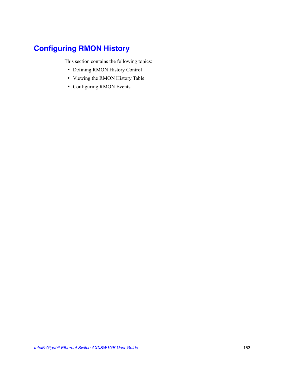 Configuring rmon history | Intel AXXSW1GB User Manual | Page 166 / 220