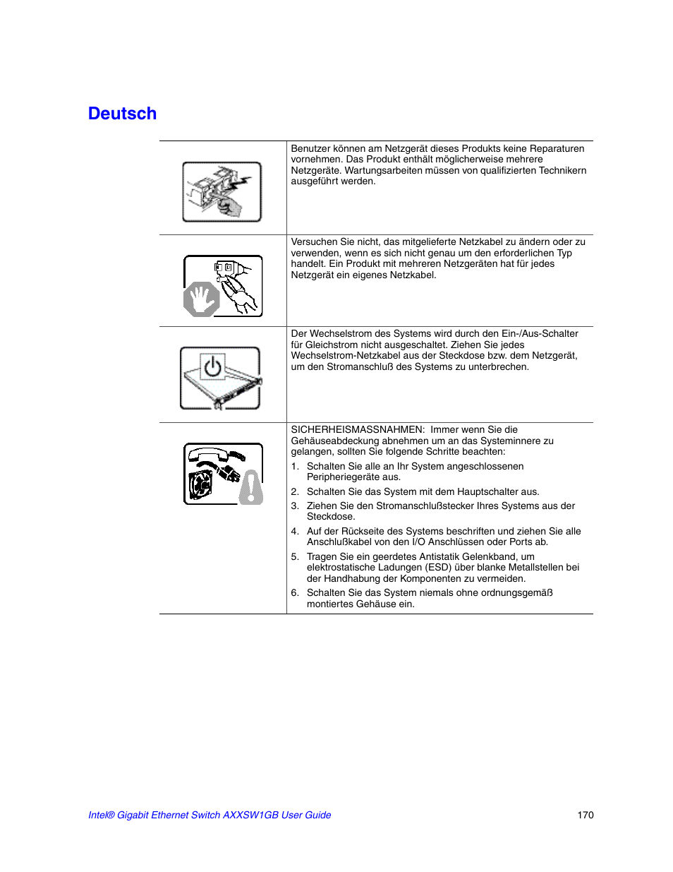 Deutsch | Intel AXXSW1GB User Manual | Page 183 / 220