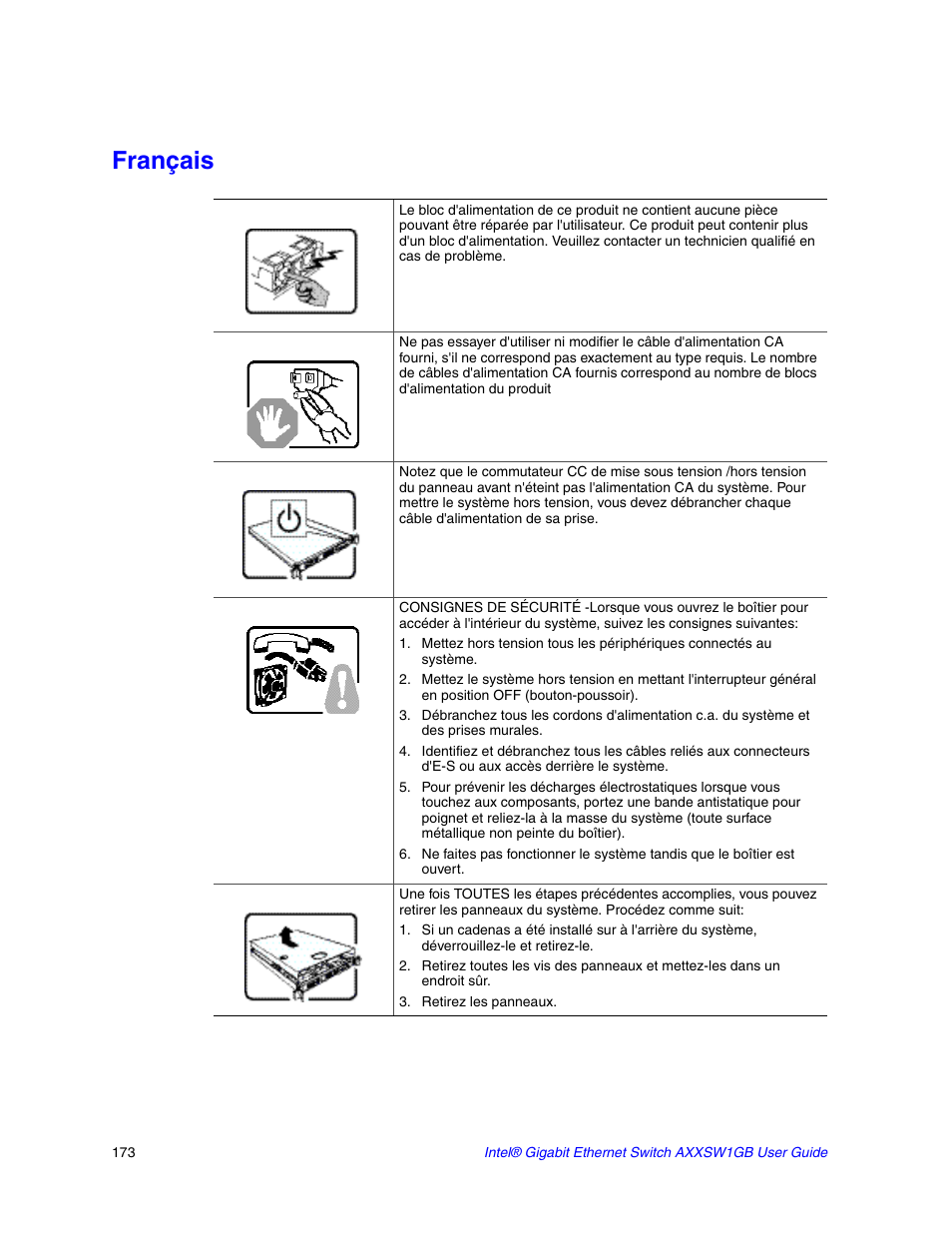 Français | Intel AXXSW1GB User Manual | Page 186 / 220