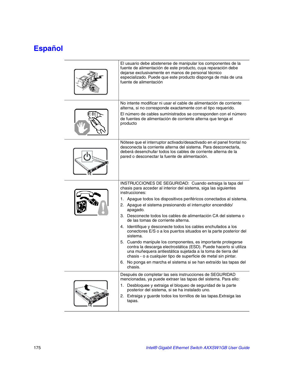 Español | Intel AXXSW1GB User Manual | Page 188 / 220