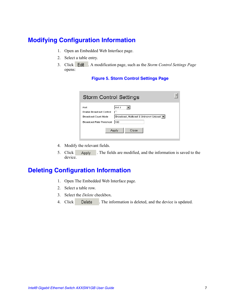 Modifying configuration information, Deleting configuration information | Intel AXXSW1GB User Manual | Page 20 / 220