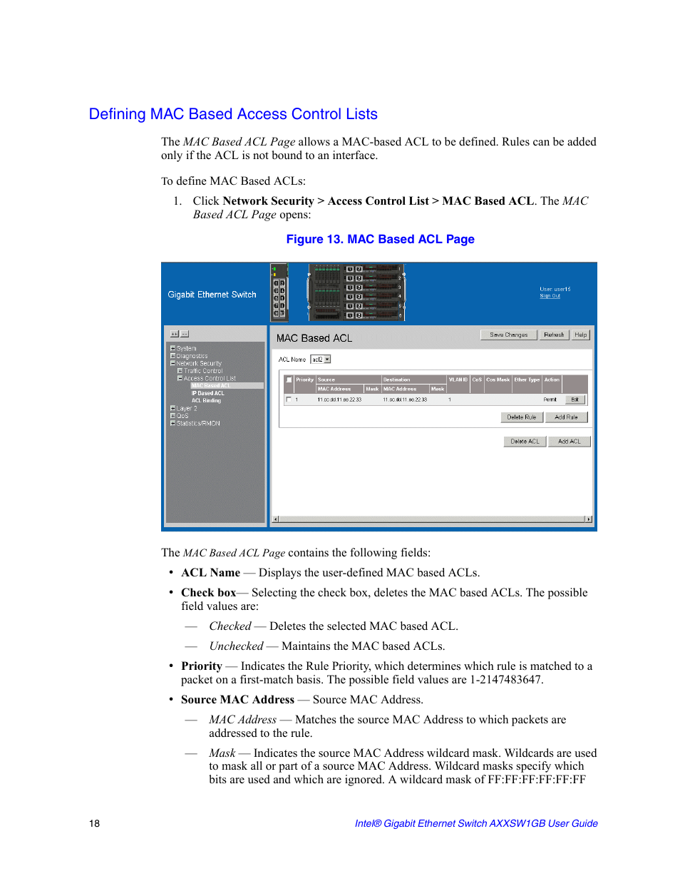 Defining mac based access control lists | Intel AXXSW1GB User Manual | Page 31 / 220