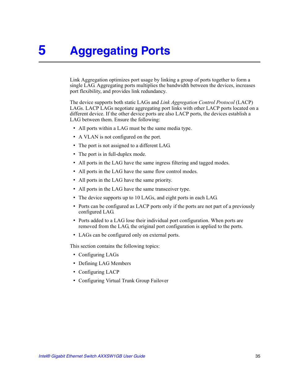 5 aggregating ports, Aggregating ports | Intel AXXSW1GB User Manual | Page 48 / 220