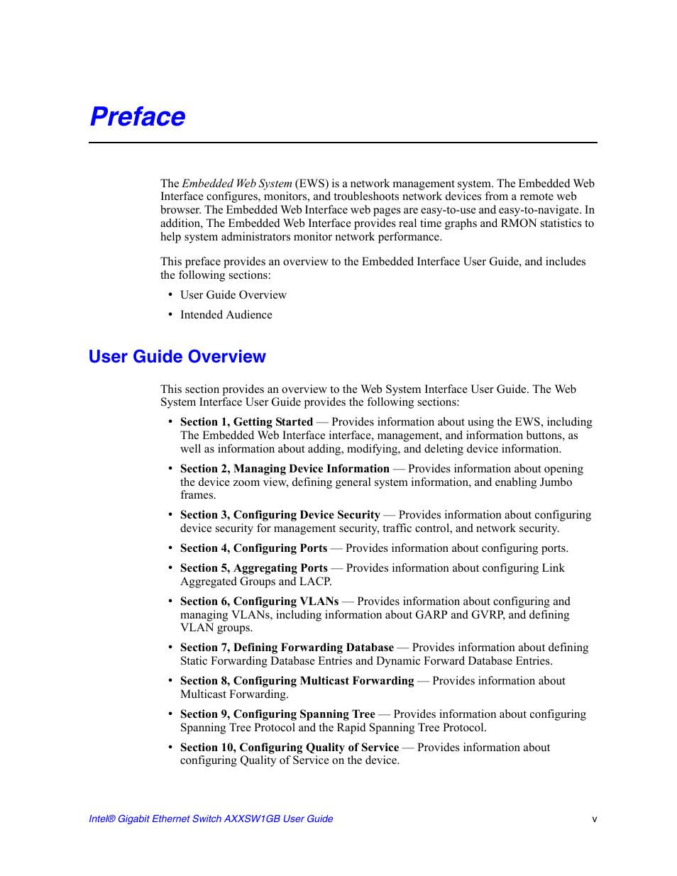Preface, User guide overview | Intel AXXSW1GB User Manual | Page 5 / 220