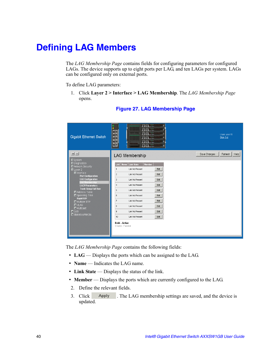 Defining lag members | Intel AXXSW1GB User Manual | Page 53 / 220