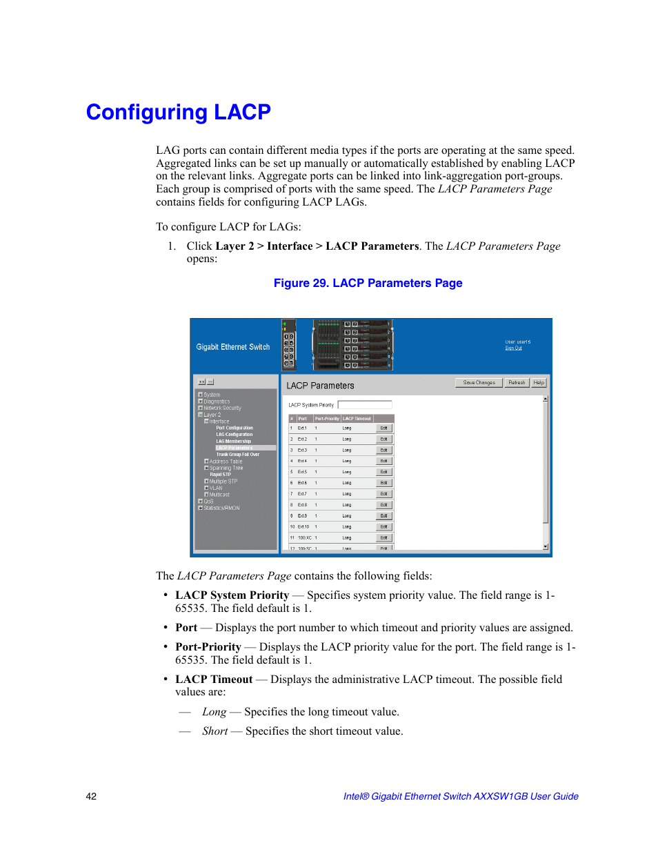 Configuring lacp | Intel AXXSW1GB User Manual | Page 55 / 220