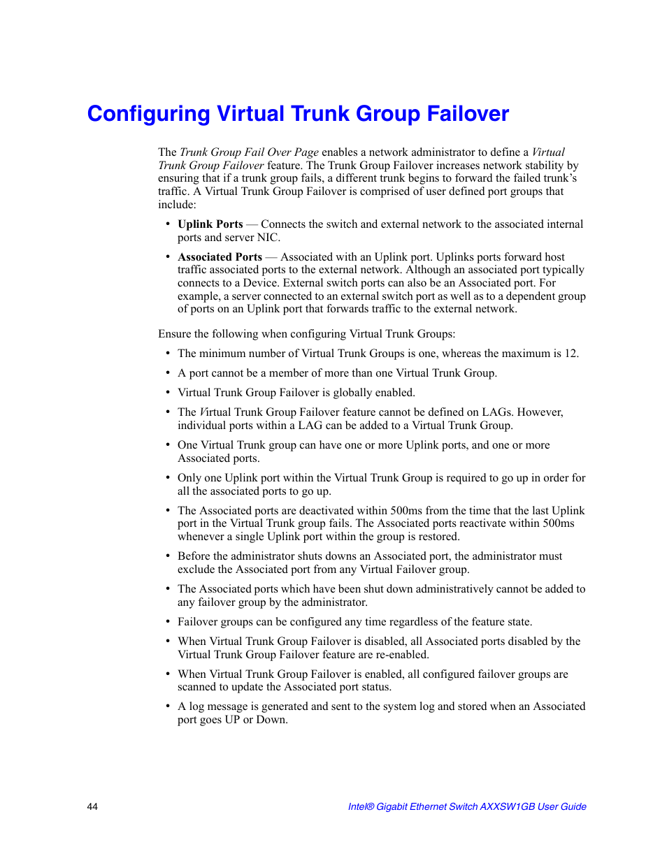 Configuring virtual trunk group failover | Intel AXXSW1GB User Manual | Page 57 / 220
