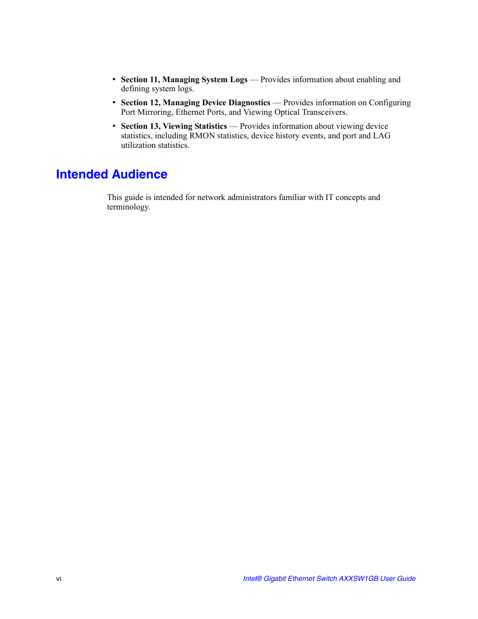 Intended audience | Intel AXXSW1GB User Manual | Page 6 / 220