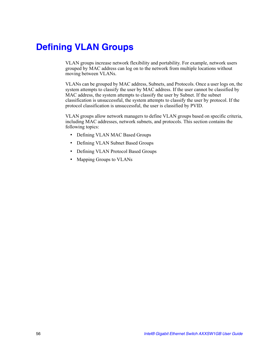 Defining vlan groups | Intel AXXSW1GB User Manual | Page 69 / 220