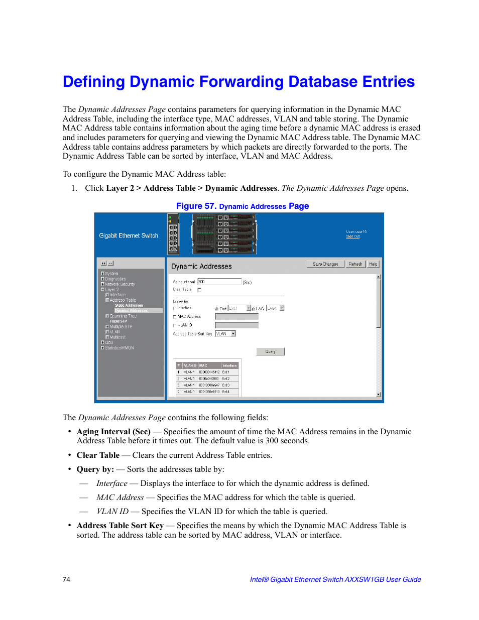 Defining dynamic forwarding database entries | Intel AXXSW1GB User Manual | Page 87 / 220