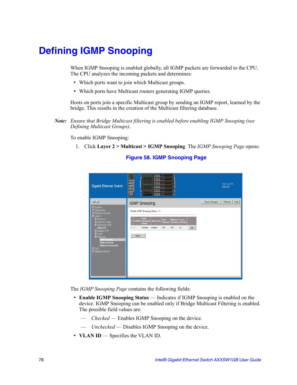 Defining igmp snooping | Intel AXXSW1GB User Manual | Page 91 / 220