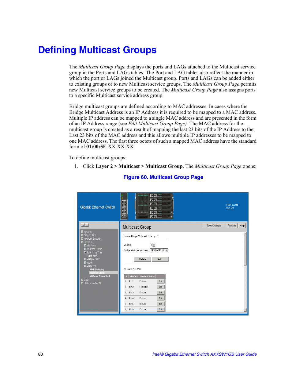 Defining multicast groups | Intel AXXSW1GB User Manual | Page 93 / 220