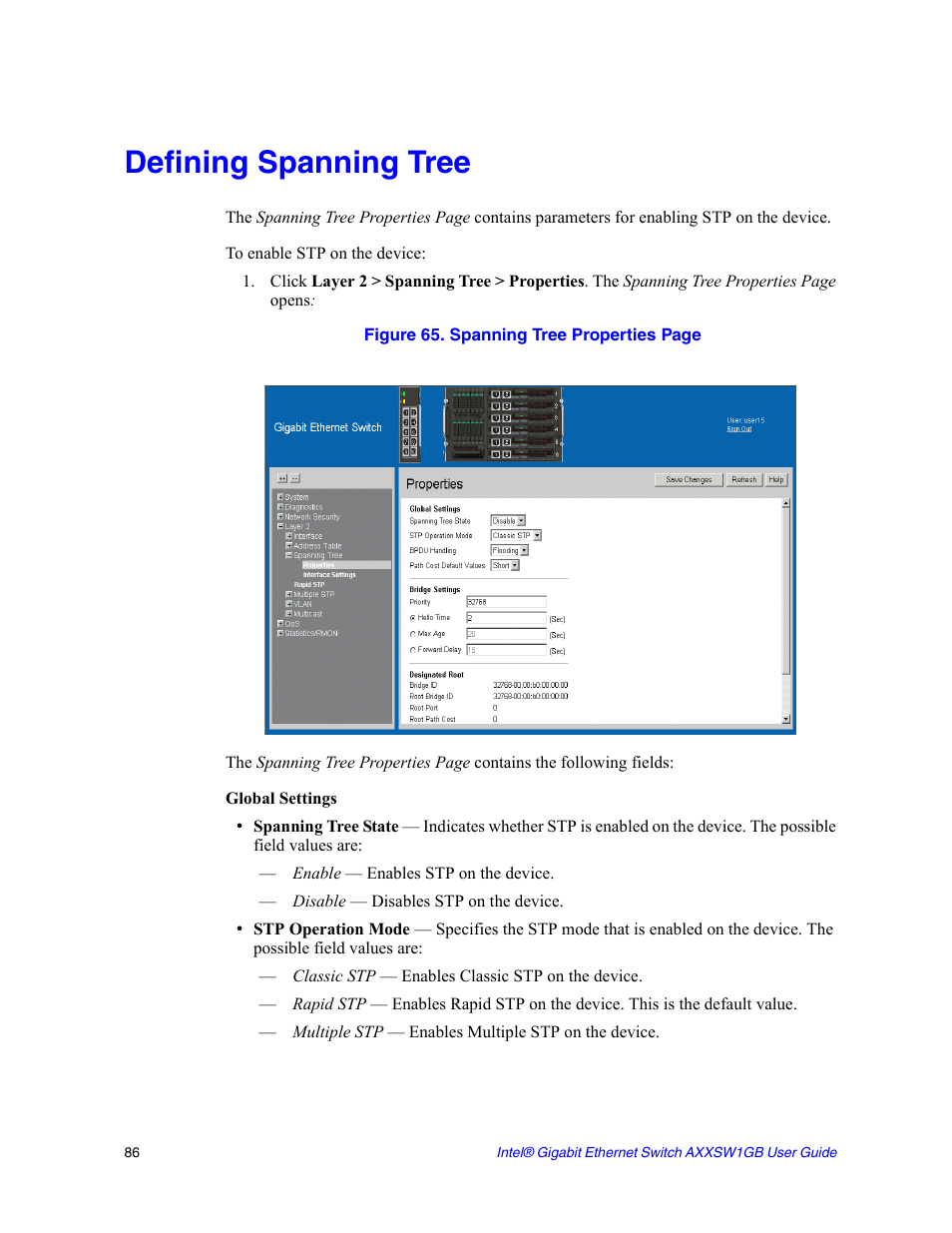 Defining spanning tree | Intel AXXSW1GB User Manual | Page 99 / 220