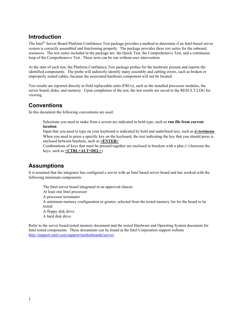 Introduction 1, Introduction, Conventions | Assumptions | Intel A96134-002 User Manual | Page 4 / 10