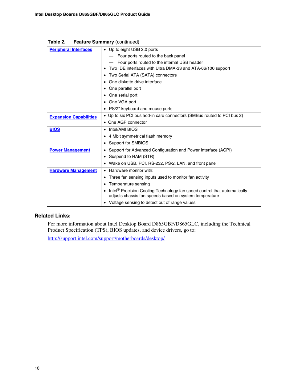 Intel D865GBF User Manual | Page 10 / 94