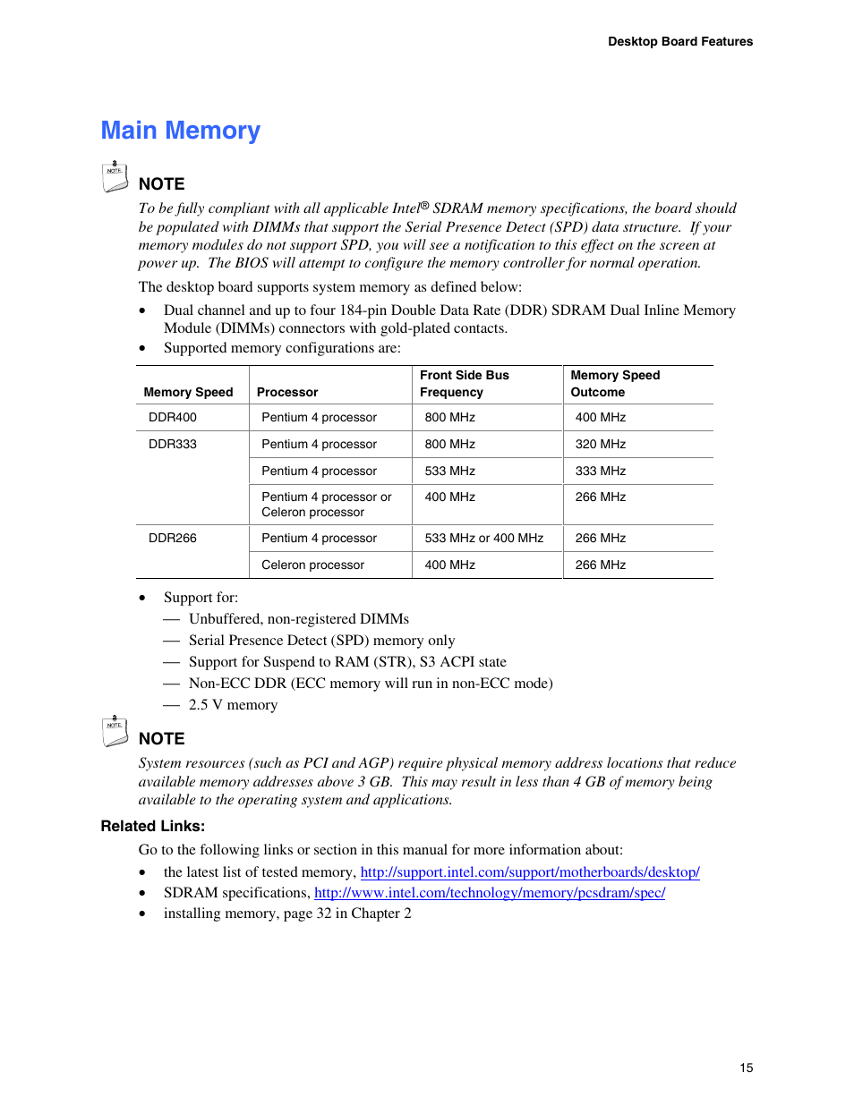 Main memory | Intel D865GBF User Manual | Page 15 / 94