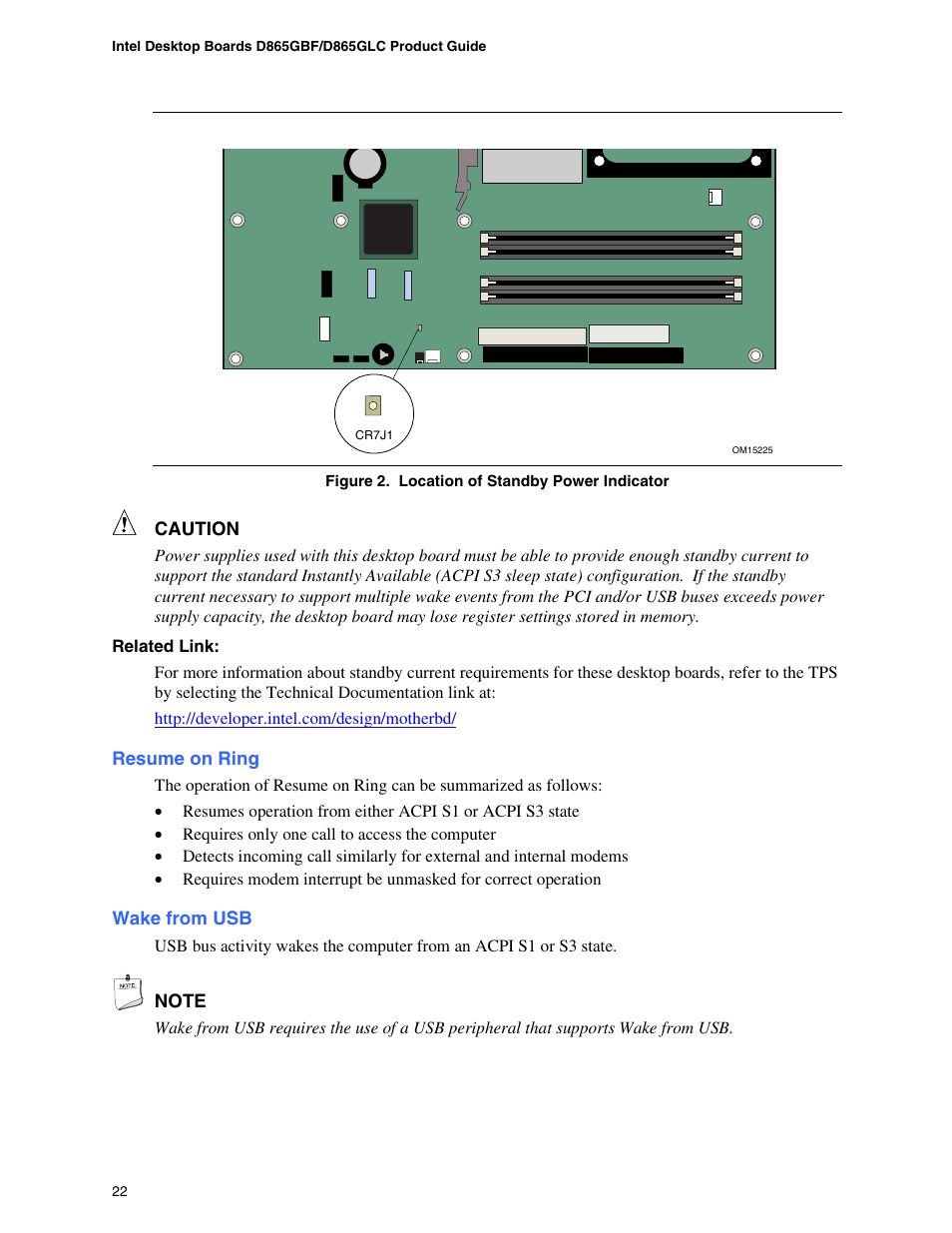 Resume on ring, Wake from usb, Desktop board d865gbf components | Hardware management | Intel D865GBF User Manual | Page 22 / 94