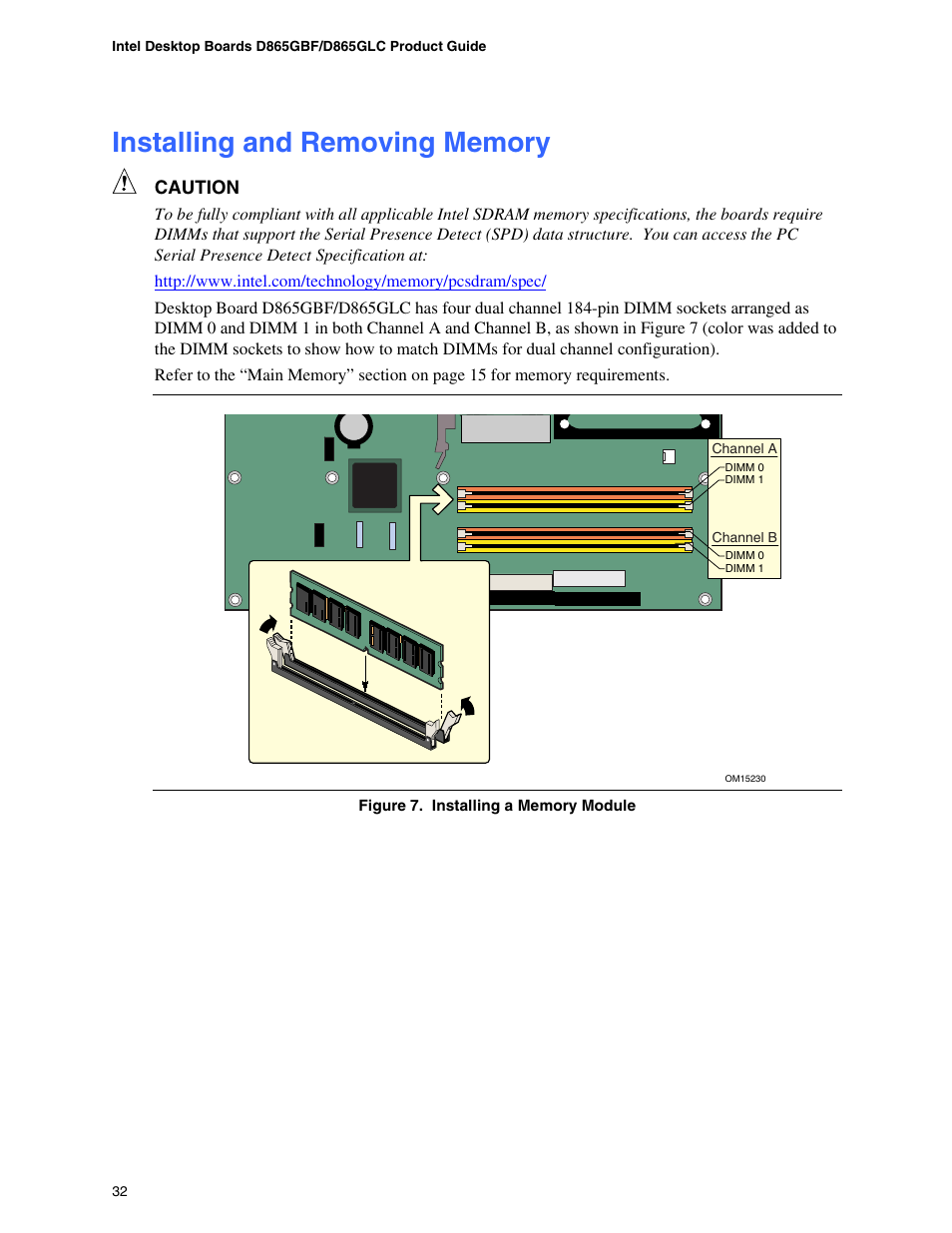 Installing and removing memory, Removing the processor | Intel D865GBF User Manual | Page 32 / 94