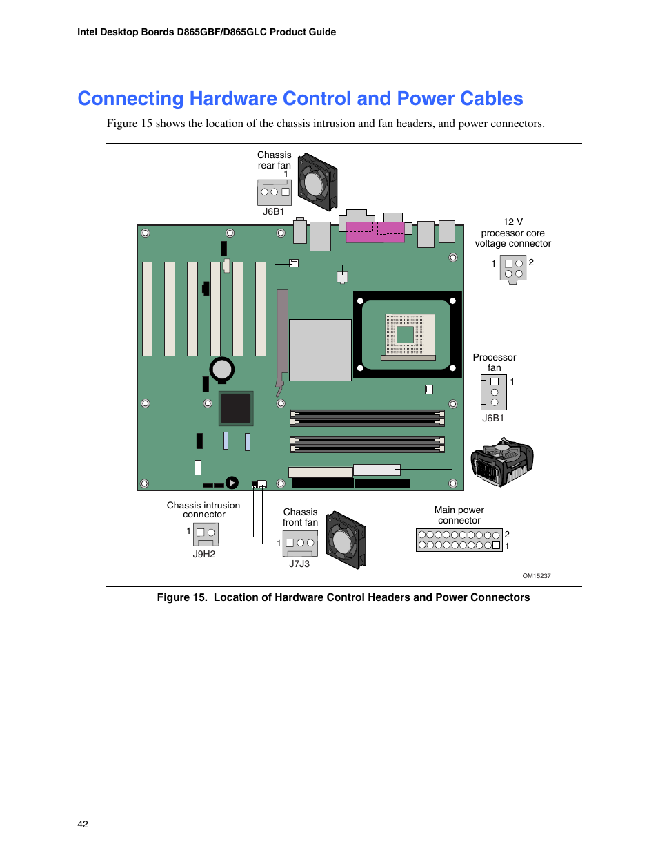 Connecting hardware control and power cables, Connecting the front panel header | Intel D865GBF User Manual | Page 42 / 94
