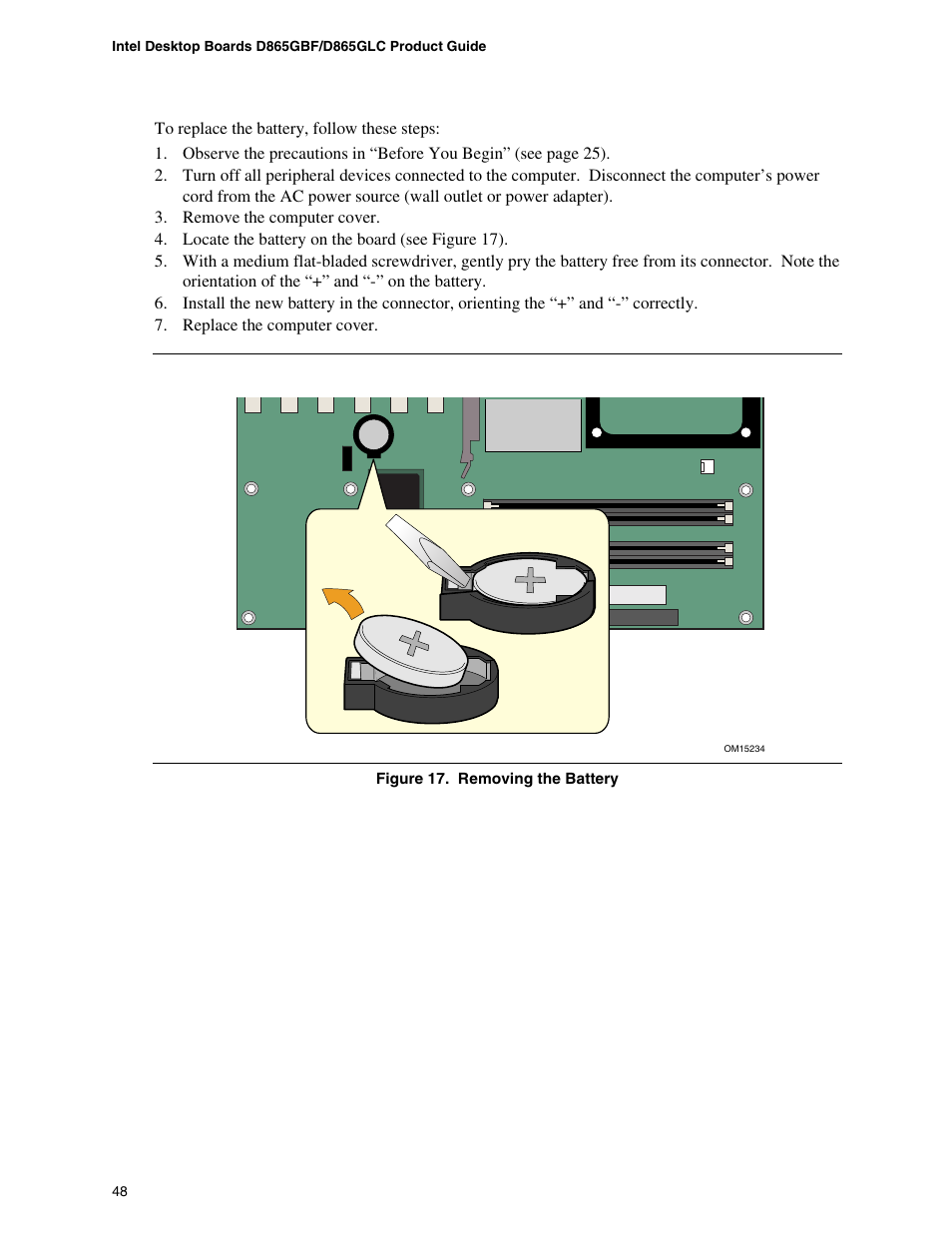 Location of the bios configuration jumper block | Intel D865GBF User Manual | Page 48 / 94