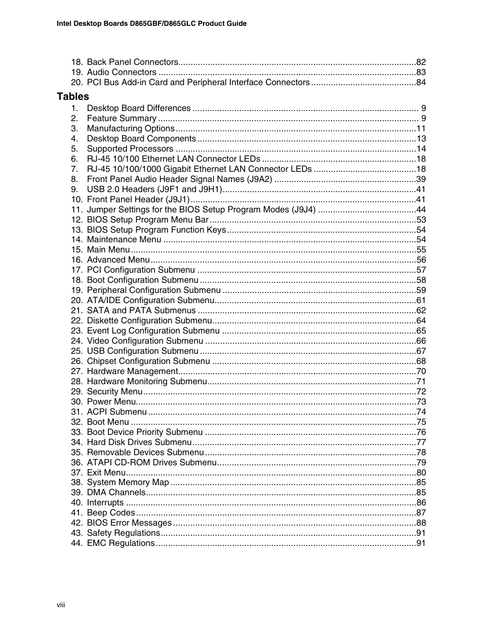 Intel D865GBF User Manual | Page 8 / 94