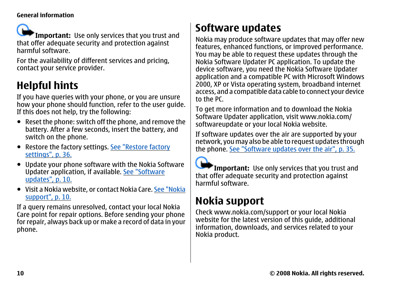 Helpful hints, Software updates, Nokia support | Nokia 6260 User Manual | Page 10 / 58