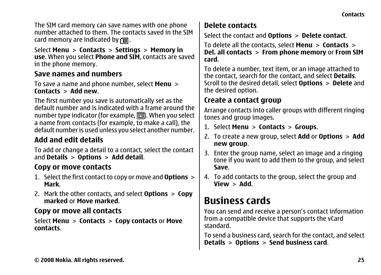 Business cards | Nokia 6260 User Manual | Page 25 / 58